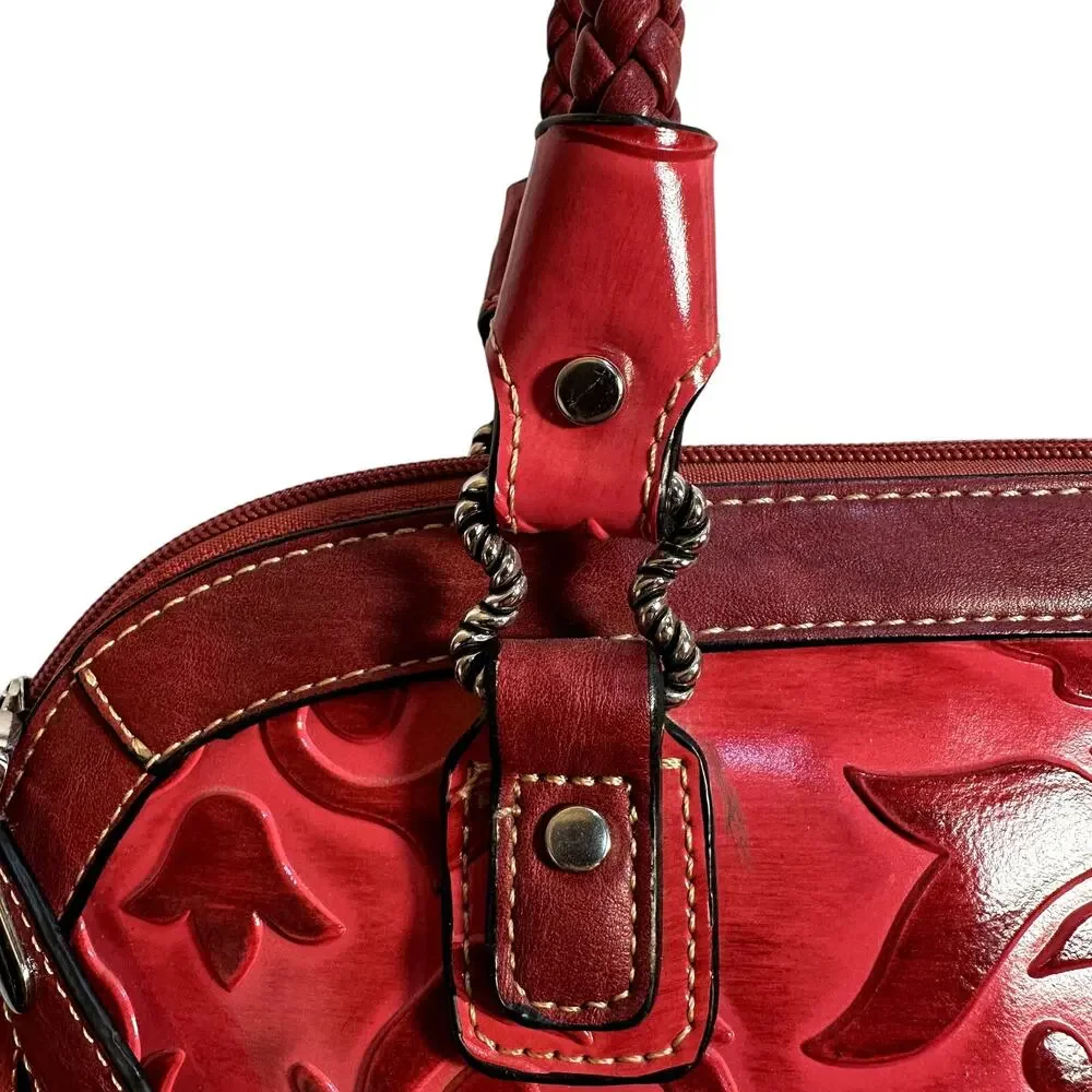 Madi Claire Red Embossed Western Satchel Shoulder Bag Tassel Floral Tooled Purse